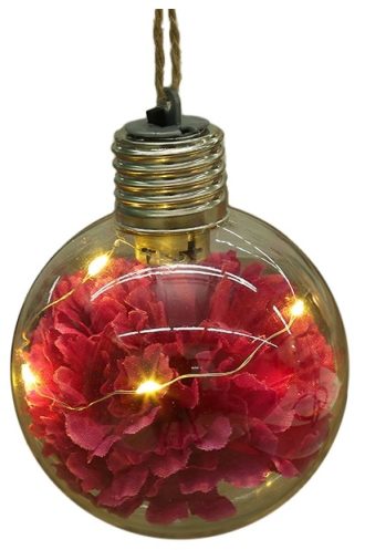 Artezan Mini LED Χριστουγεννιάτικη Μπαλα Λουλούδι 8cm Σκούρο Κόκκινο 1τμχ