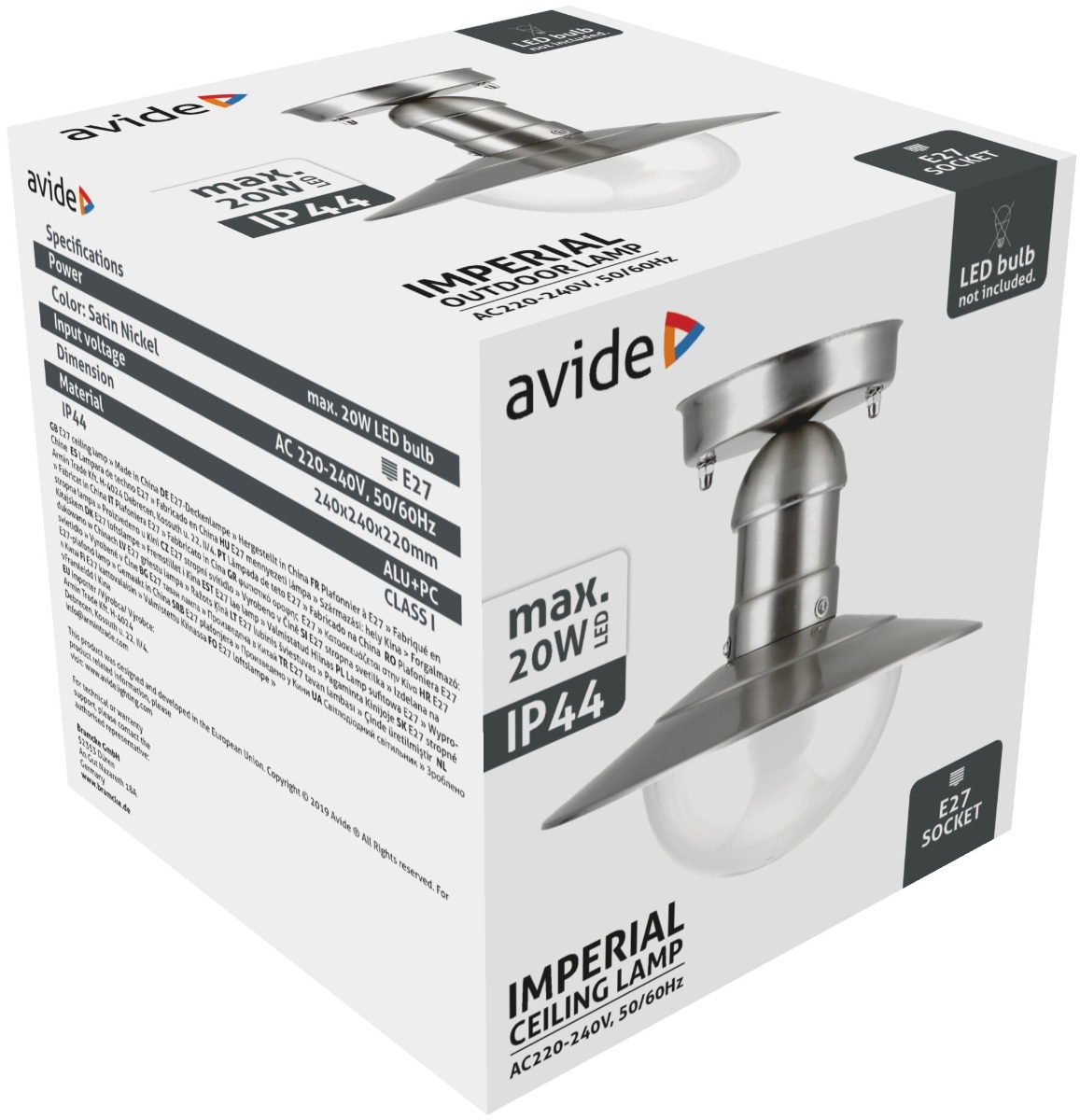 Avide Εξωτερικό Φωτιστικό Οροφής Imperial 1xE27 IP44 Ανοξείδωτο Ατσάλι - Image 3