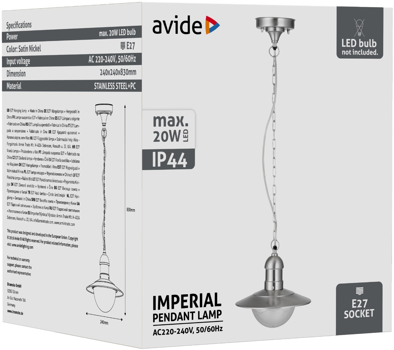 Avide Εξωτερικό Φωτιστικό Οροφής Imperial 1xE27 IP44 Ανοξείδωτο Ατσάλι - Image 2