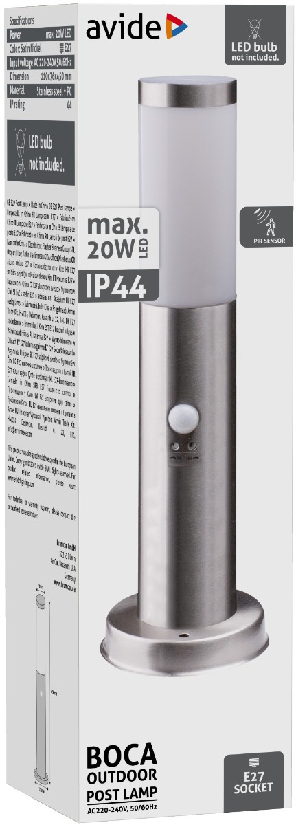 Avide Εξωτερικό Φωτιστικό Κήπου Κολώνα Boca 1xE27 450mm IP44 Σατέν Νίκελ με Φωτοκύτταρο - Image 2