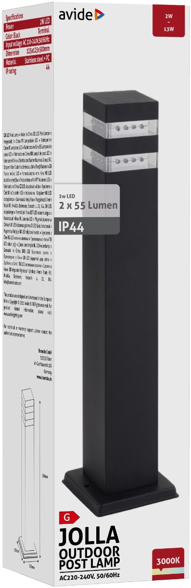 Avide Εξωτερικό Φωτιστικό Κήπου Κολώνα Jolla LED 2W WW 500mm IP44 Μαύρο - Image 2