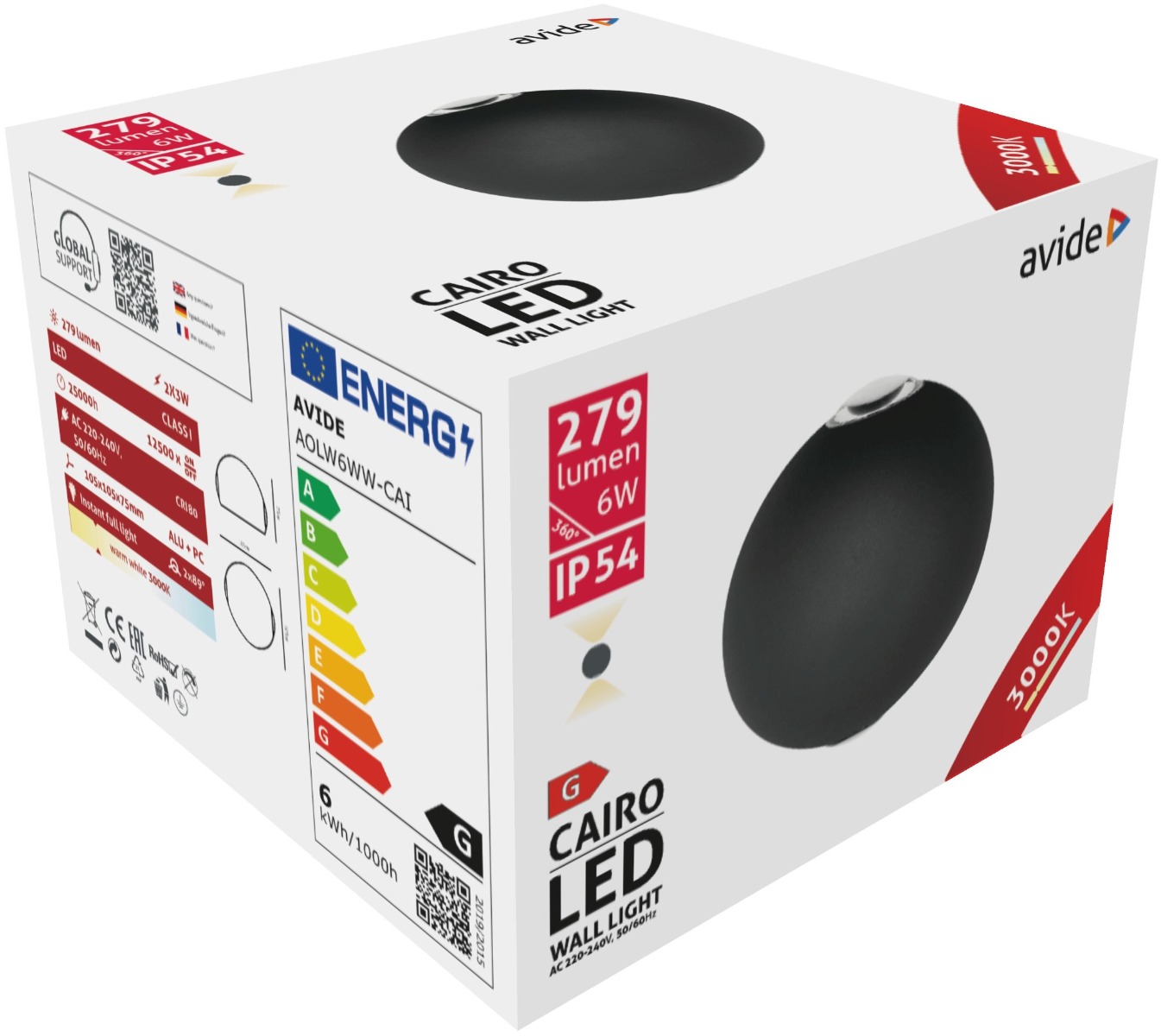 Avide Επιτοίχιο Φωτιστικό Εξωτερικού Χώρου Cairo 2 Way LED 6W Θερμό 3000K IP54 - Image 2
