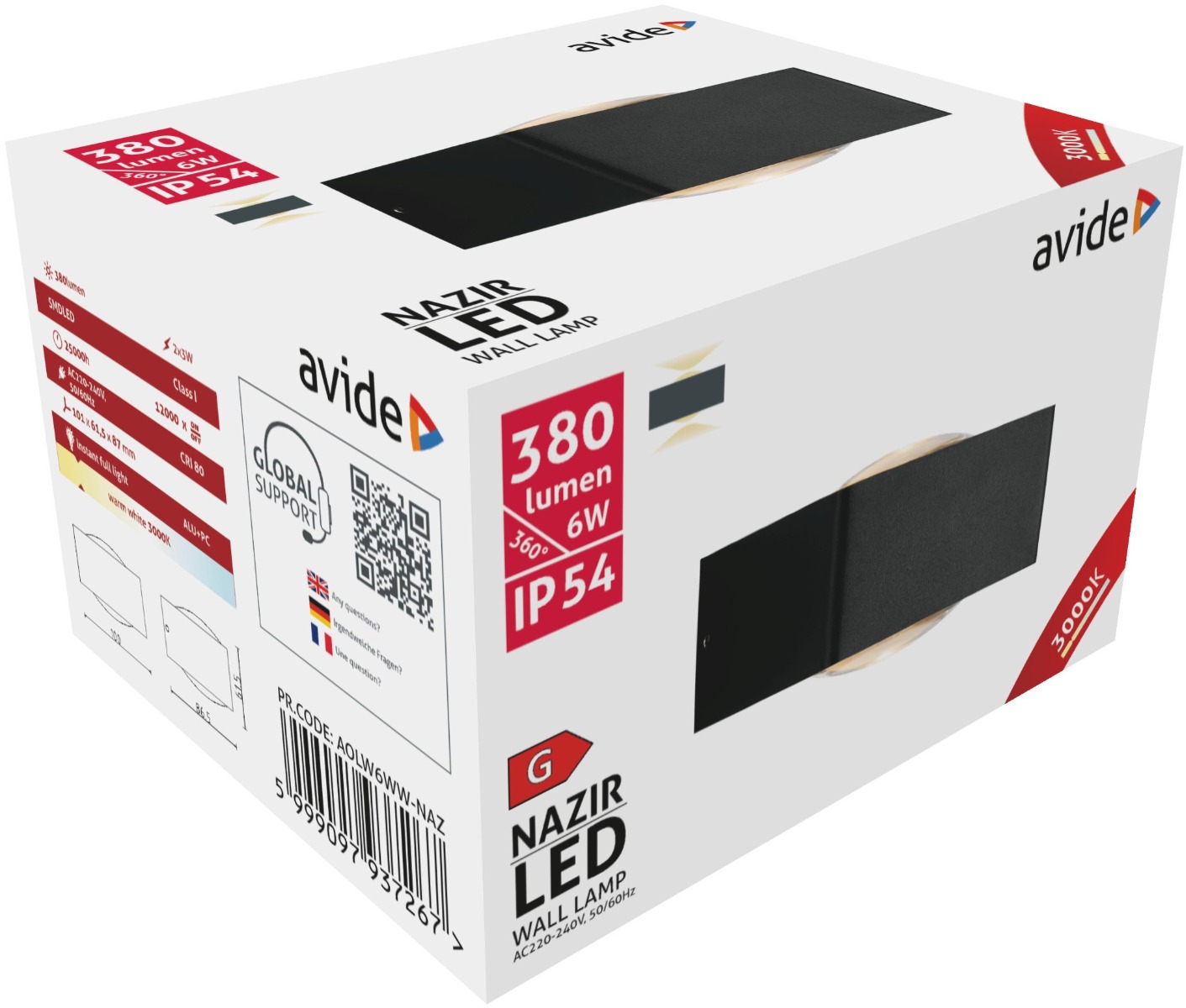 Avide Επιτοίχιο Φωτιστικό Εξωτερικού Χώρου Nazir LED 6W Θερμό 3000K IP54 - Image 3