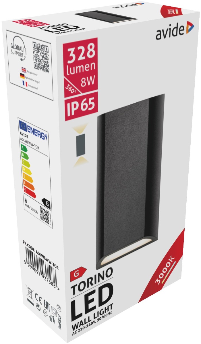 Avide Επιτοίχιο Φωτιστικό Εξωτερικού Χώρου Torino 2 Way LED 8W Θερμό 3000K IP65 - Image 2