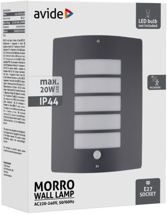 Avide Επιτοίχιο Φωτιστικό Εξωτερικού Χώρου Morro 1xE27 PIR IP44 Antracit