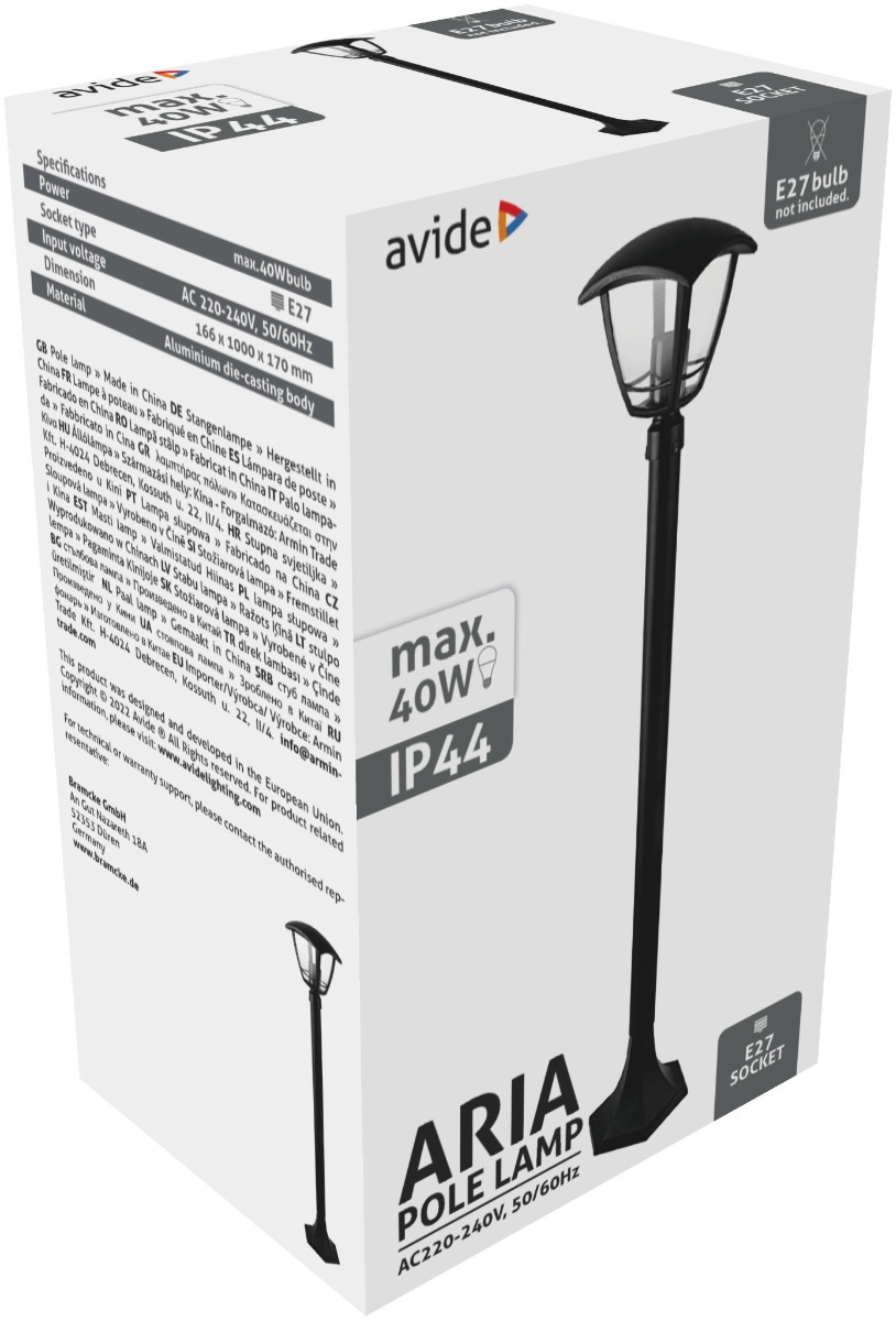 Avide Εξωτερικό Φωτιστικό Κήπου Κολώνα Aria 100cm 1xE27 IP44 Μαύρο - Image 2