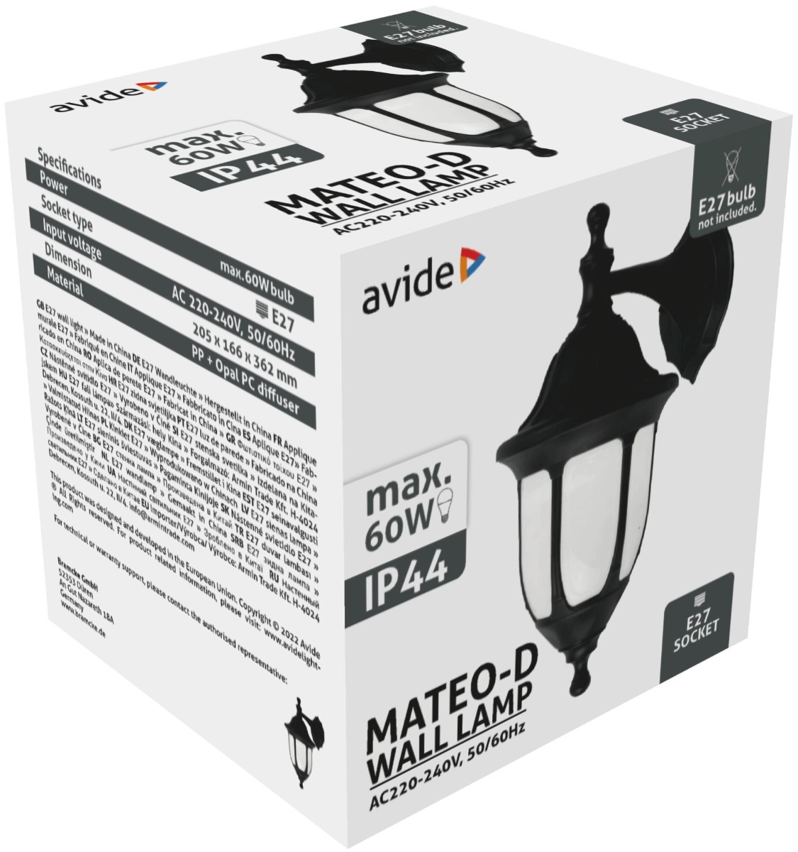 Avide Επιτοίχιο Φωτιστικό Εξωτερικού Χώρου Mateo-D 1xE27 IP44 Μαύρο - Image 2