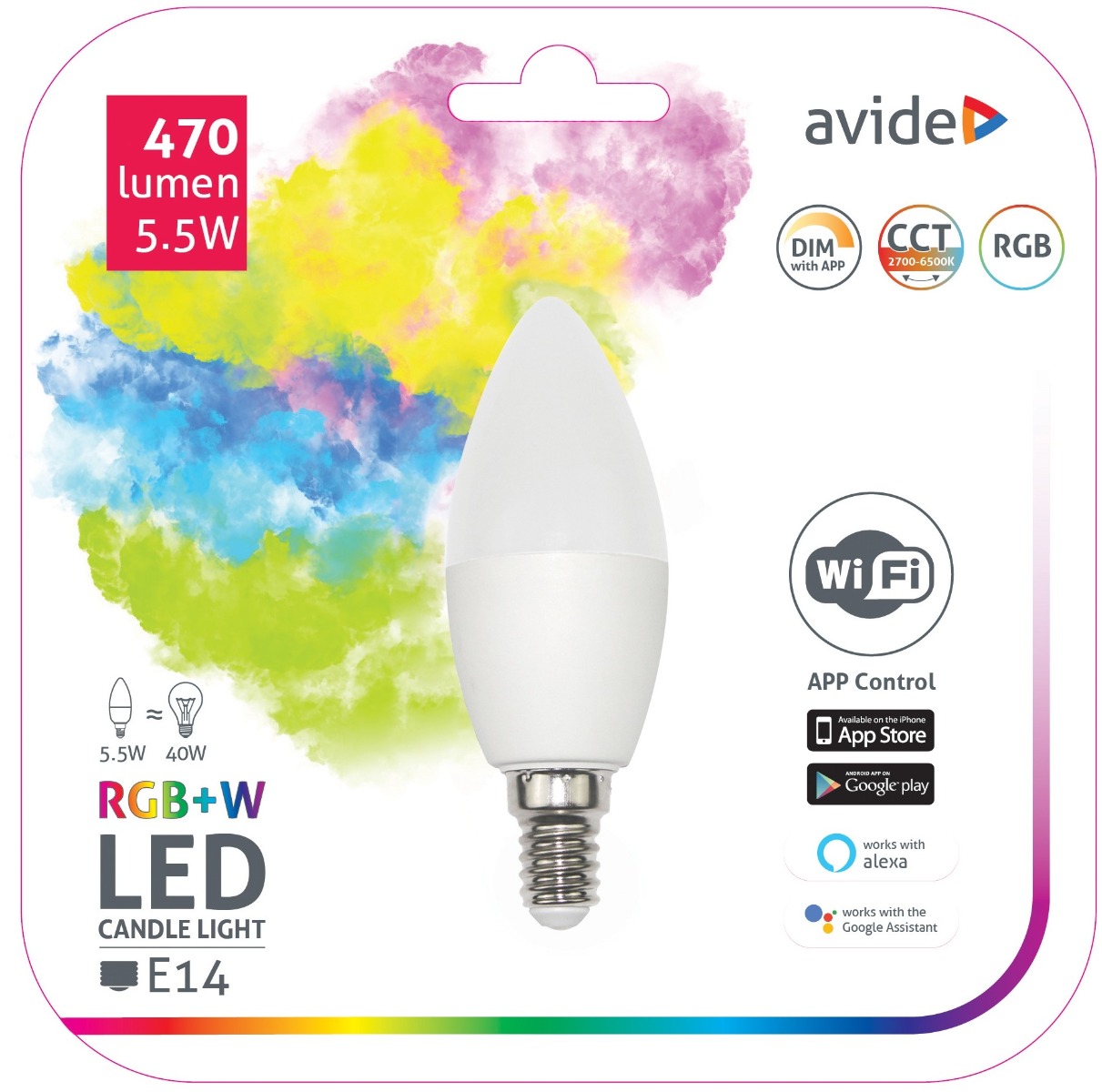 Avide Λάμπα LED Smart Κερί 5.5W RGB+W WIFI APP Control