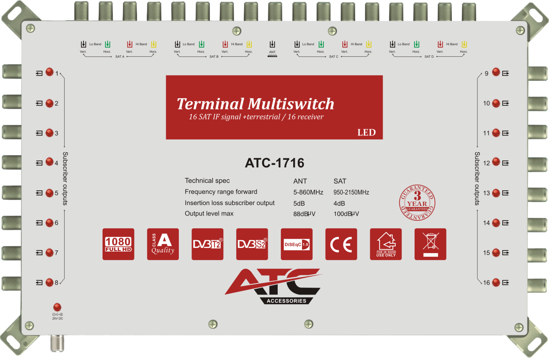 ATC Πολυδιακόπτης ATC-1716 (4 Sat + 1 Ter / 16 Εξόδοι)