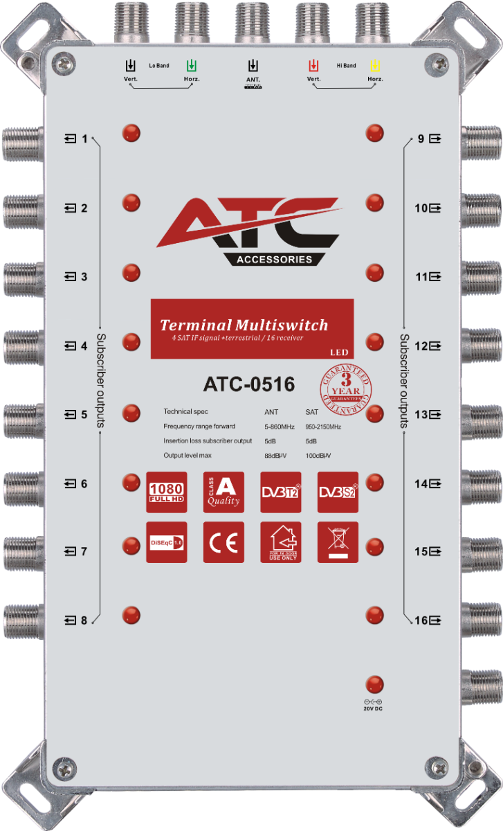 ATC Πολυδιακόπτης ATC-0516 (1 Sat + 1 Ter / 16 Εξόδοι)