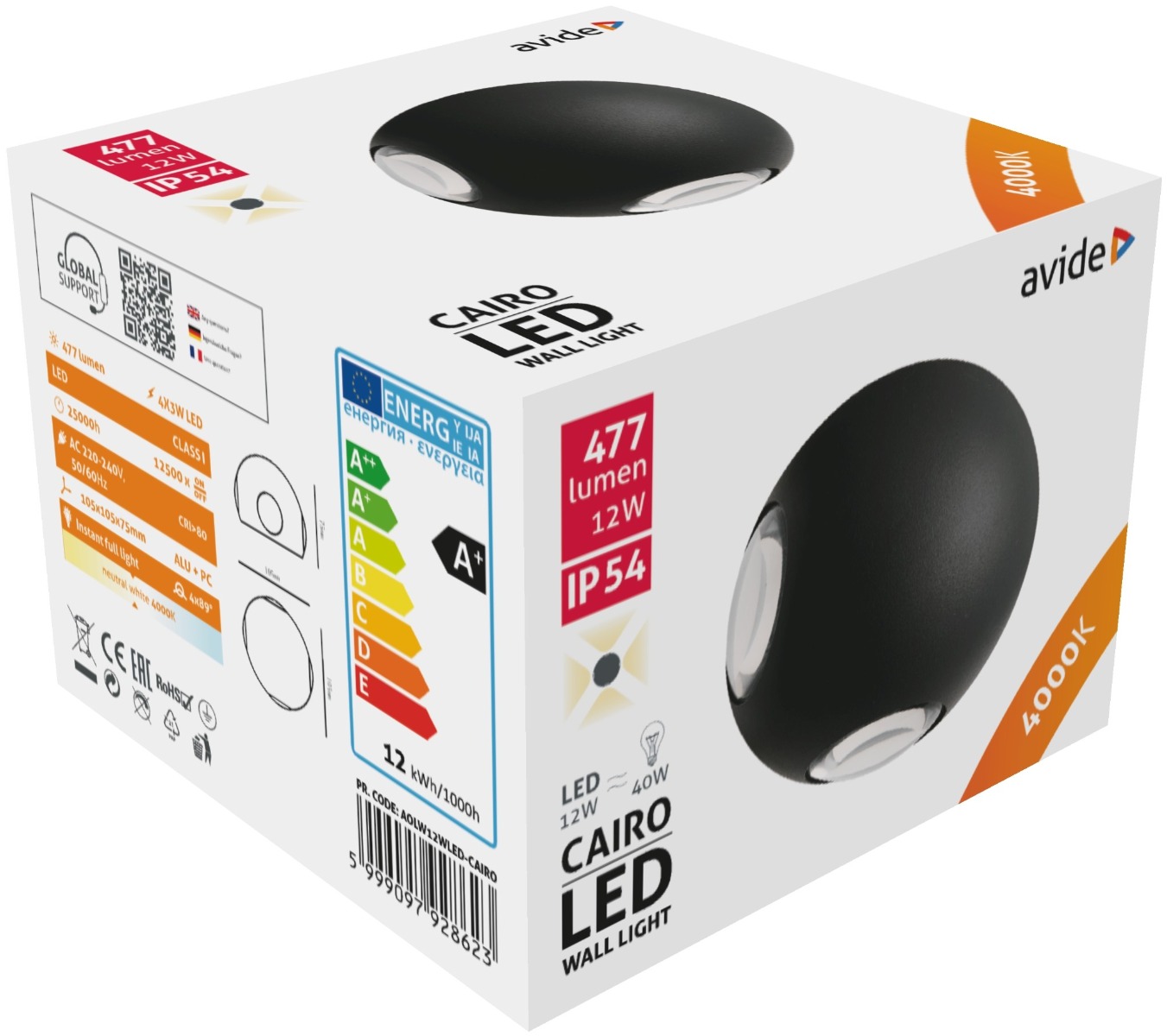 Avide Επιτοίχιο Φωτιστικό Εξωτερικού Χώρου Cairo 4 Way LED 12W Λευκό 4000K IP54 - Image 2