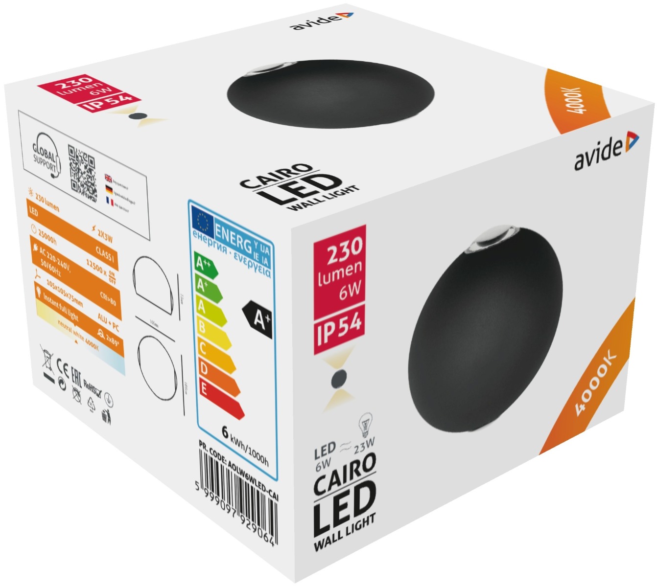 Avide Επιτοίχιο Φωτιστικό Εξωτερικού Χώρου Cairo 2 Way LED 6W Λευκό 4000K IP54 - Image 2
