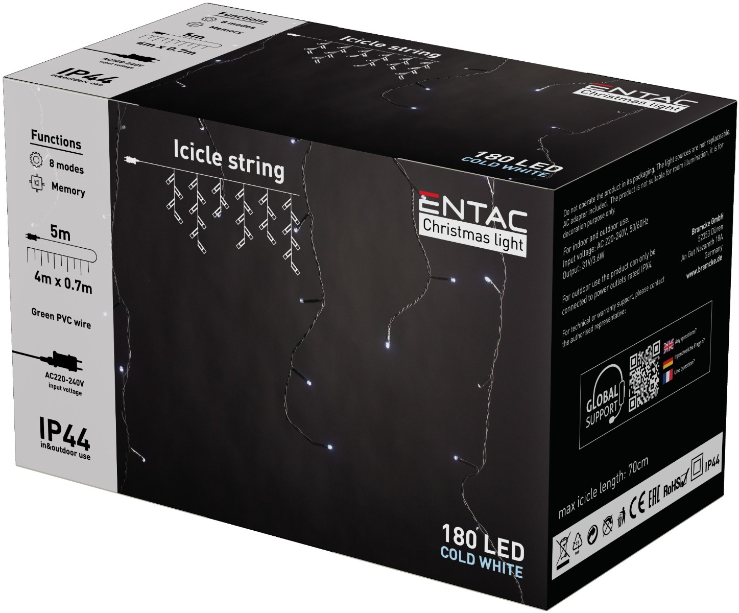 Entac Χριστουγεννιάτικα Λαμπάκια Κουρτίνα IP44 144 LED RGB 8x8 Λειτουργίες 1x1