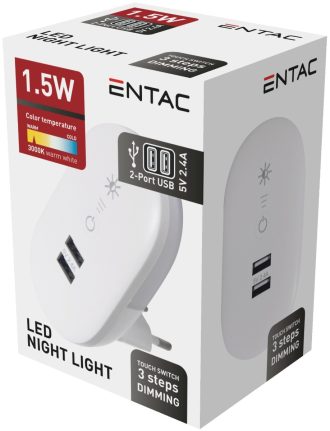 Entac Φωτάκι Νυκτός 3000K Ρυθμιζόμενο με 2 Θύρες USB