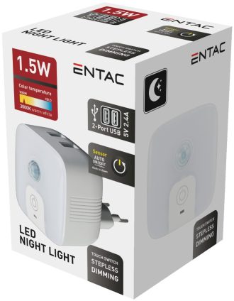 Entac Φωτάκι Νυκτός 3000K PIR with 2 USB Ports