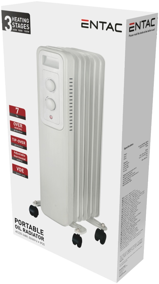 Entac Καλοριφέρ Λαδιού 7 Φετών 1500W Λευκό - Image 2