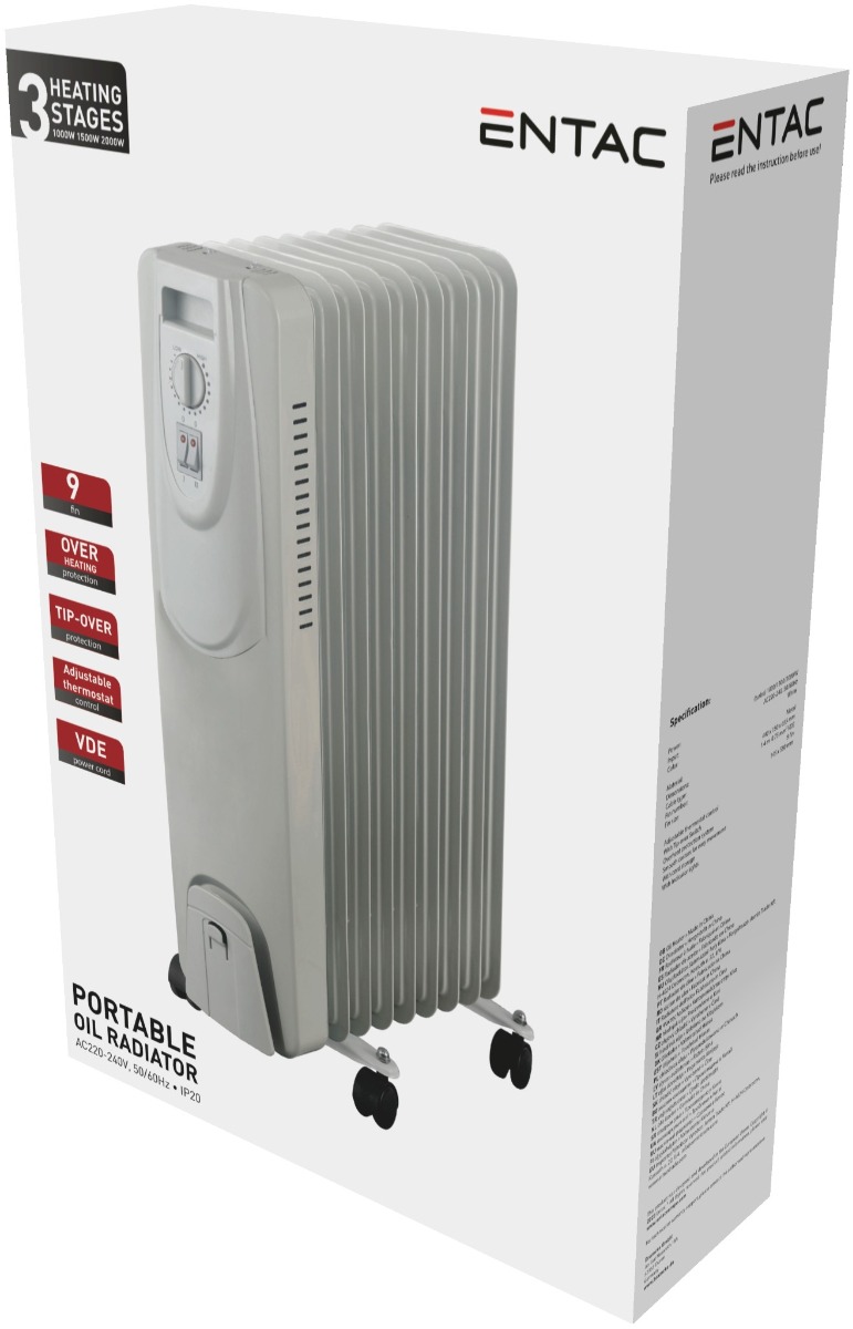 Entac Oil Heater 9 Fins 2000W White with Timer - Image 2