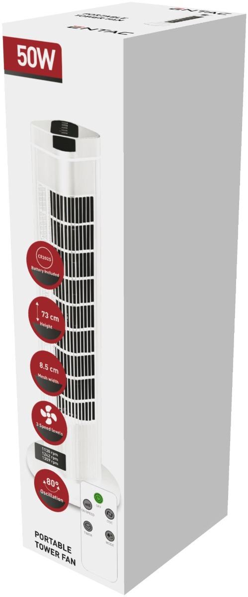 Entac Φορητός Ανεμιστήρας Πύργος 50W με Τηλεχειριστήριο