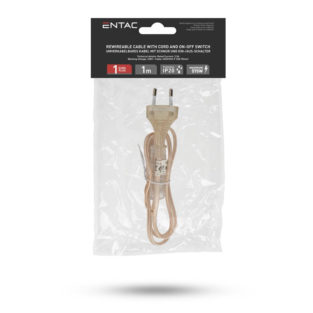 Entac Rewireable Καλώδιο 2G0.75 με Διακόπτη ON/OFF Διαφανές 1m - Image 2