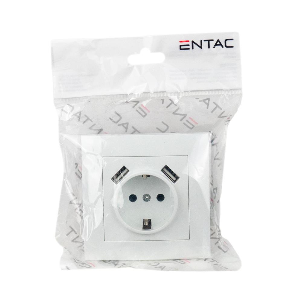 Entac Arnold Χωνευτή Πρίζα Τοίχου Γειωμένη + 2 USB 2.1A (total) Λευκή - Image 4