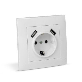 Entac Arnold Χωνευτή Πρίζα Τοίχου Γειωμένη + 2 USB 2.1A (total) Λευκή
