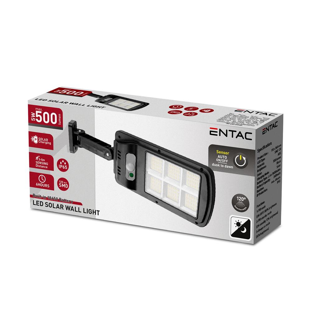 Entac Ηλιακό Φωτιστικό Τοίχου Πλαστικό 5W SMD με Αισθητήρα PIR - Image 2