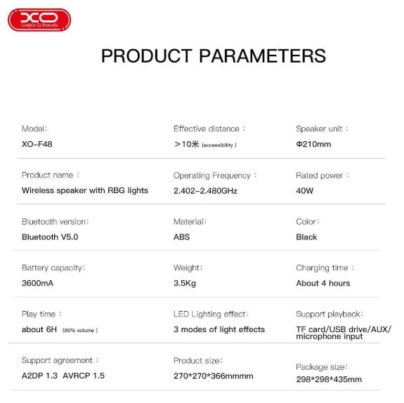 XO F48 Διπλό Ηχείο Speaker 8" RGB 40W (με τηλεχειριστήριο) - Image 10