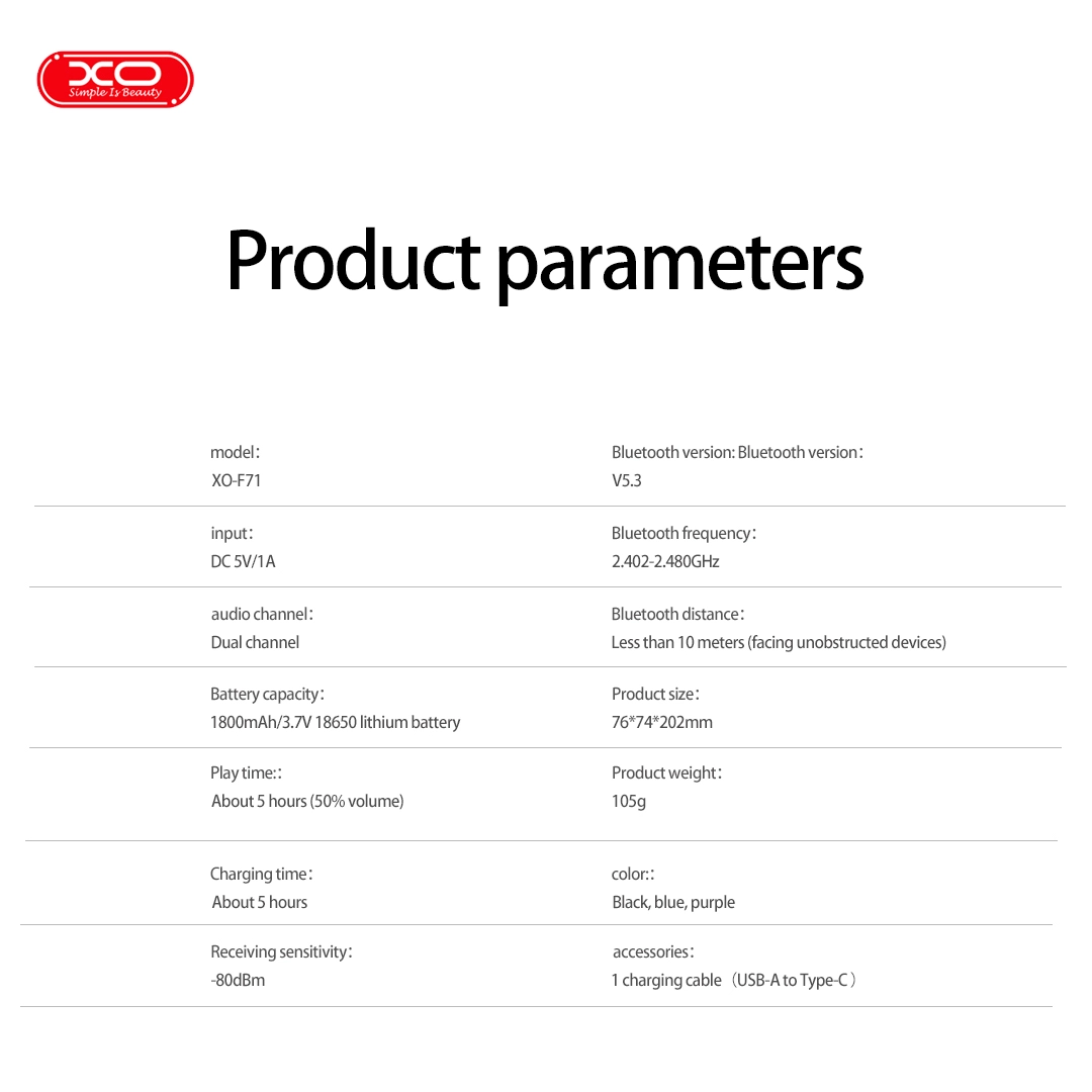 XO F71 Ηχείο Speaker με Λαβή Μεταφοράς LED Μαύρο - Image 3