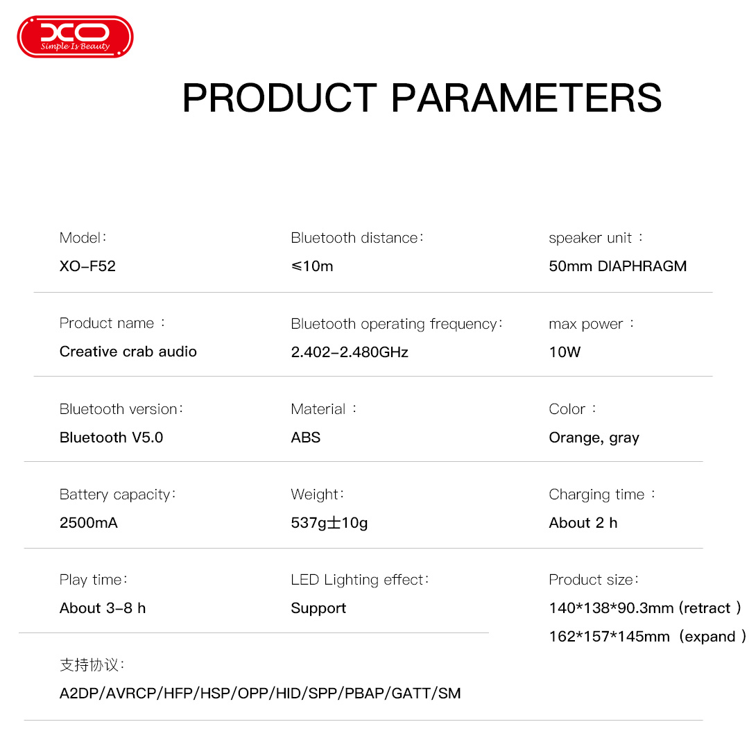 XO F52 Bluetooth Ηχείο σε σχήμα Καβουριού Γκρι - Image 2