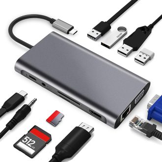 Σταθμός σύνδεσης 11 σε 1 RJ45 USBx4 VGA HDMIPD SD TF Audio