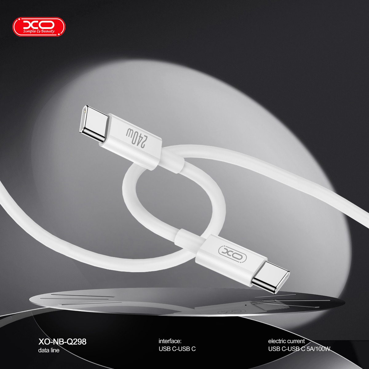 XO NB-Q298 Καλώδιο Φόρτισης & Μεταφοράς Δεδομένων Type-C σε Type-C 240W Λευκό 1m - Image 4