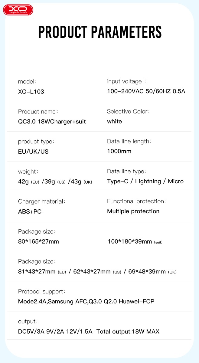 XO L103 QC3.0 Φορτιστής UK 18W - Image 3
