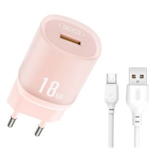 XO L157(EU) Φορτιστής QC3.0 18W με Καλώδιο Micro Ροζ