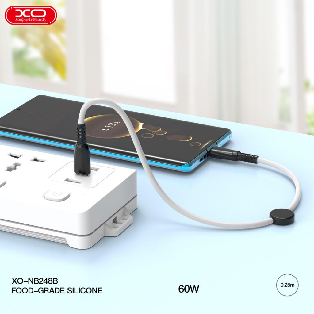 XO NB-Q248B Καλώδιο Φόρτισης + Data Suluo Series Type-c σε Type-c 60W 25cm Άσπρο - Image 3