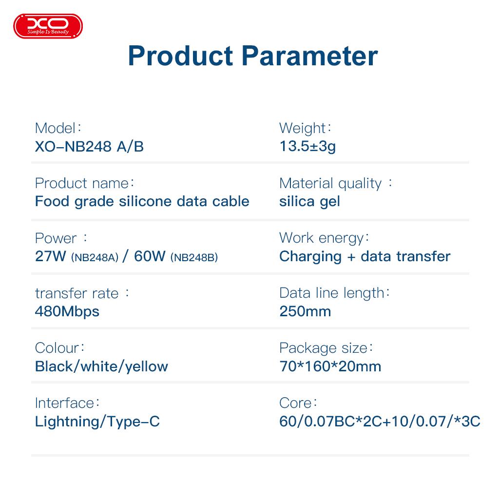 XO NB-Q248B Καλώδιο Φόρτισης + Data Suluo Series Type-c σε Type-c 60W 25cm Άσπρο - Image 2