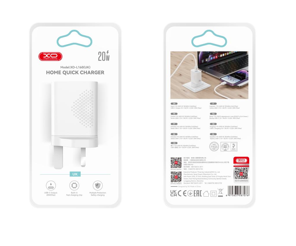 XO L160(UK) Φορτιστής Γρήγορης Φόρτισης 20W 1USB-C - Image 2