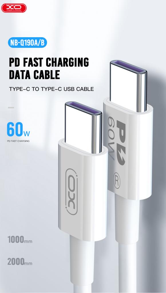 XO NB-Q190A 60W Καλώδιο Φόρτισης Type-C σε Type-C 1m - Image 2