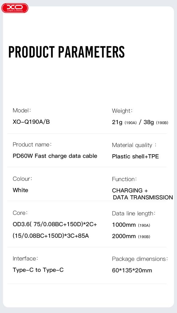 XO NB-Q190A 60W Καλώδιο Φόρτισης Type-C σε Type-C 1m - Image 5