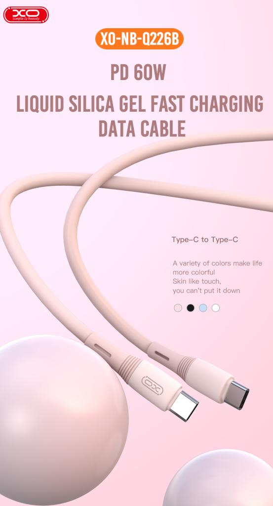 XO NB-Q226B 60W Καλώδιο Μεταφοράς Δεδομένων Type-C σε Type-C Σιλικόνης Ροζ - Image 5