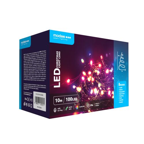 Modee Lighting Χριστουγεννιάτικα Λαμπάκια LED με Αντάπτορα (100LED/10m/10cm) Πολύχρωμα