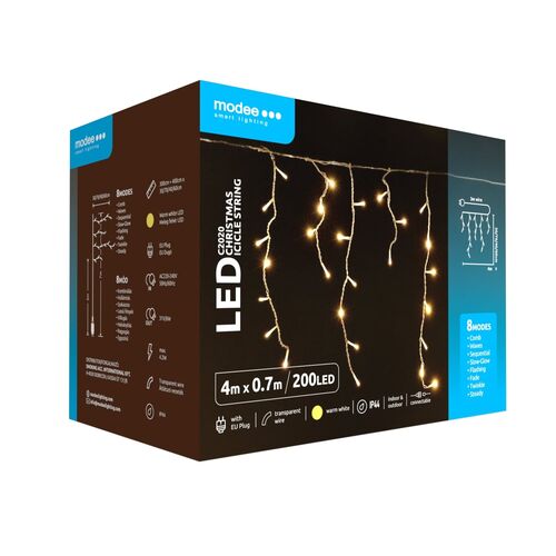 Modee Χριστουγεννιάτικα Φωτάκια LED με Αντάπτορα & Δυνατότητα Επέκτασης (200LED/4m/H70cm) Θερμό Λευκό - Image 4