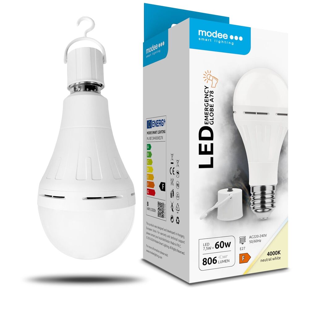 Modee Σφαιρική Λάμπα LED A78 Έκτακτης Ανάγκης 7,5W E27 180° 4000K 806lm - Image 6