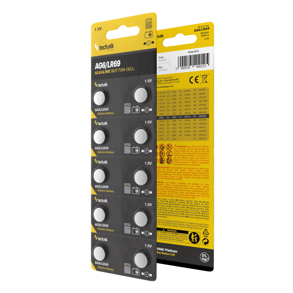 Technik Αλκαλική Μπαταρία Κουμπί Platinum AG6 / LR69 / 171 / 371 1.5V B10 - Image 2