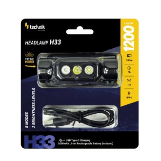 Technik Φακός Κεφαλής H33 SST20 LED Επαναφορτιζόμενος USB-C με Ενσωματομένη Μπαταρία 1200lm
