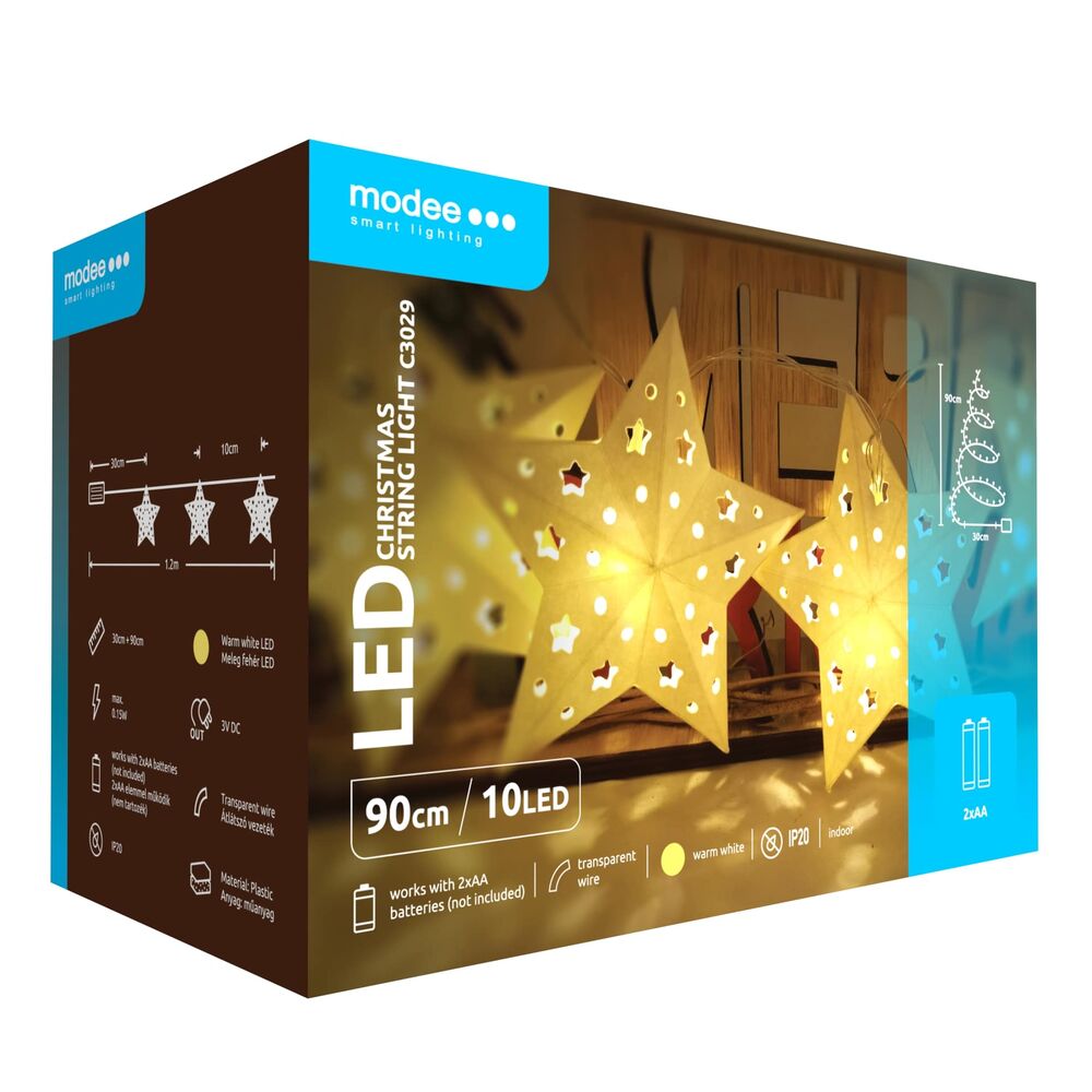 Modee Χριστουγεννιάτικα Διακοσμητικά Φωτάκια LED Μπαταρίας (10LED/120cm/10cm) Θερμό Λευκό