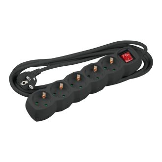 Technik Πολύπριζο 5 Θέσεων με Διακόπτη & 1.5 mm² Καλώδιο Χαλκού 16A Μαύρο 1.5m