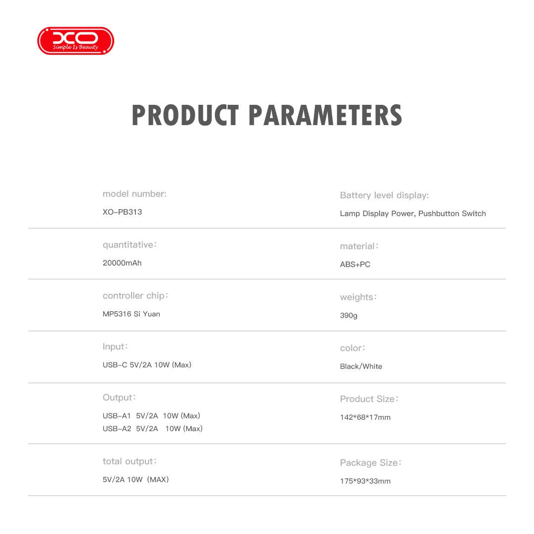 XO PB313 Powerbank 20000mAh Μαύρο - Image 5