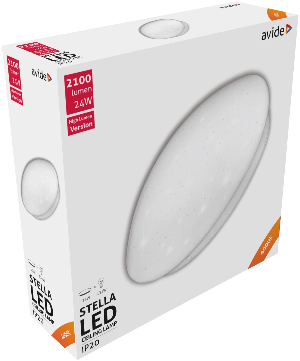 Avide LED Μοντέρνα Πλαφονιέρα Οροφής Stella (Starry) 24W 380x110.0mm Λευκό 4000K