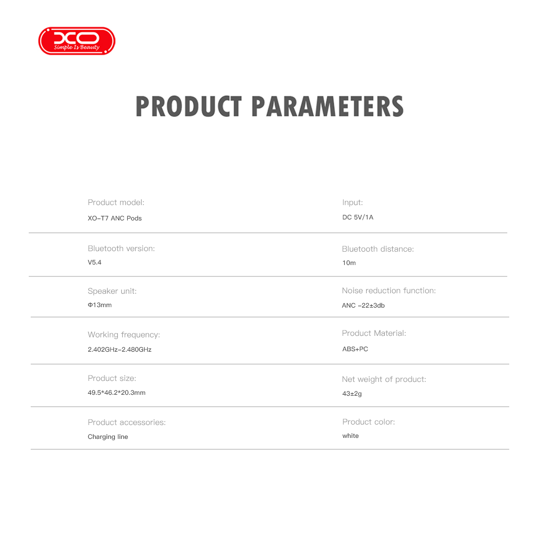 XO T7 ANC Ασύρματα Ακουστικά Earbuds TWS 6ης Γενιάς με Noise Cancelling Standard Edition - Image 8
