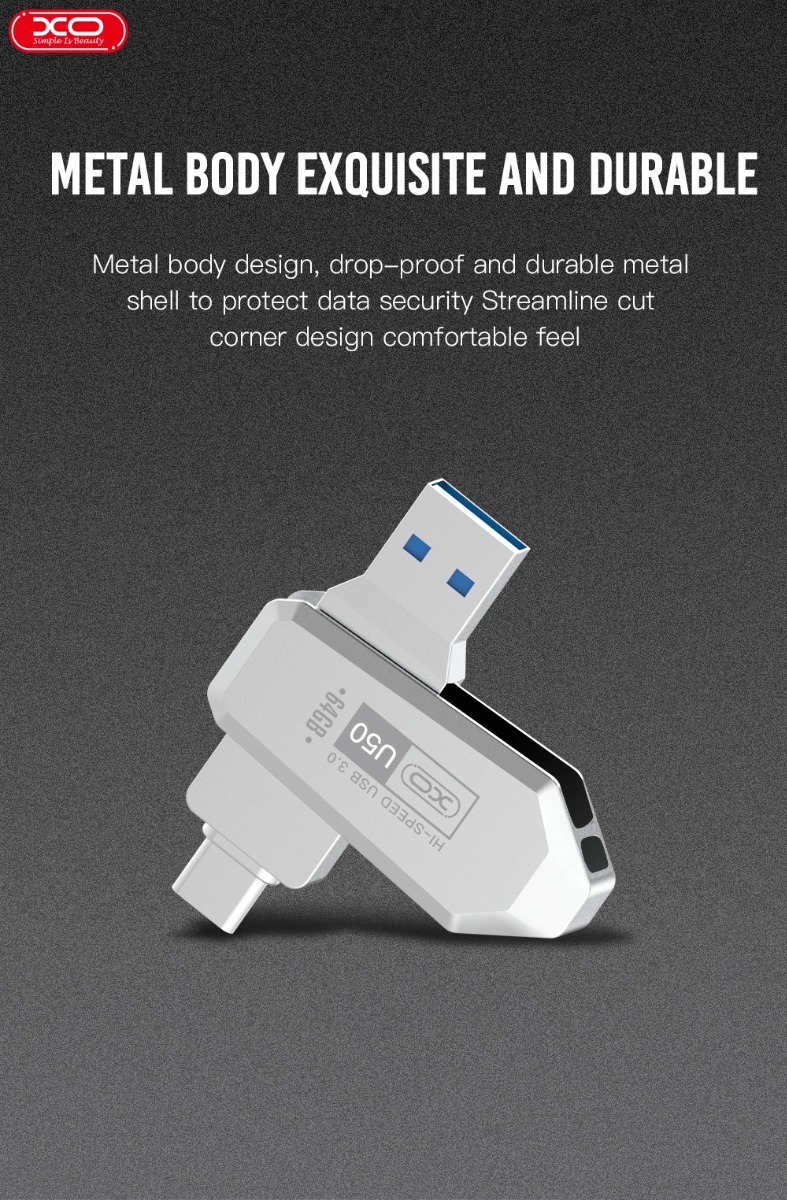 XO U50 Στικάκι & Αντάπτορας Type-C σε USB OTG USB 3.0 Έκδοση 32GB - Image 3